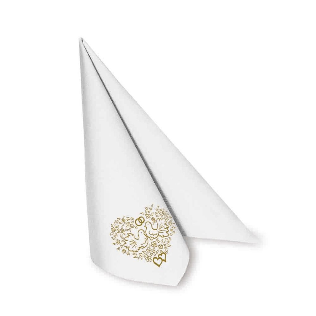 50 Servietten PAP-Airlaid 40x40cm weiß Hochzeitsmotiv – Premium Tafelservietten