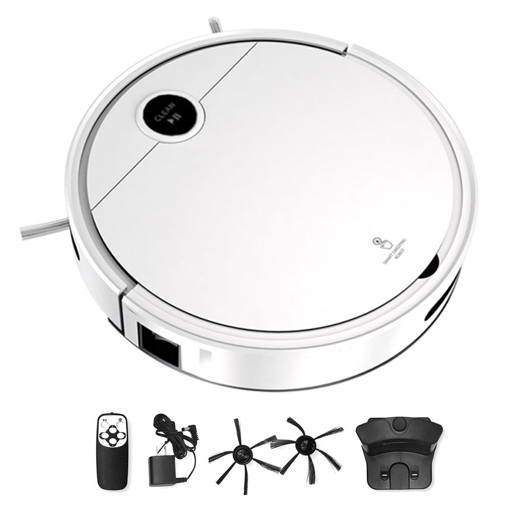 Kehrroboter,mit Doppelbürste & wisch und saugroboter,2000Pa Robotersauger, 2000mAh,470mL Staubbehälter Staubsauger ,Weiß