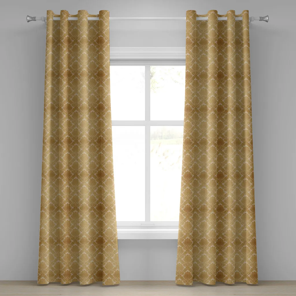 Rideau à œillets ABAKUHAUS Damas Moutarde Ambre 2 Panneaux 280x175 cm