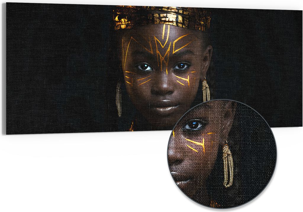 DEQORI Hybrid Leinwand Bild 150x60 cm 'Goldene Königin' Wandbild Glas flach modern