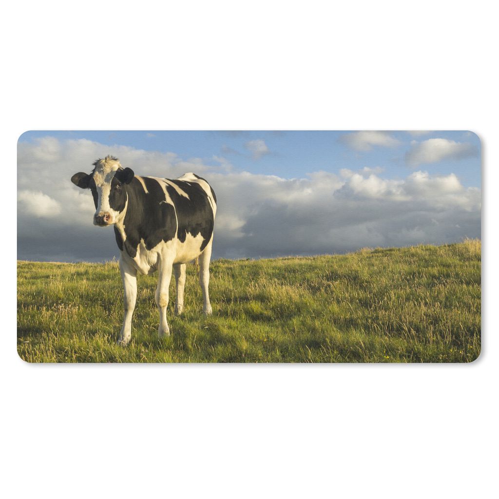MuchoWow Mauspad Mousepad Kuh - Schwarz - Weiß - Gras 60x30 cm - Mousepads - Maus Mat - Pad - Mausunterlage - Nachhaltig