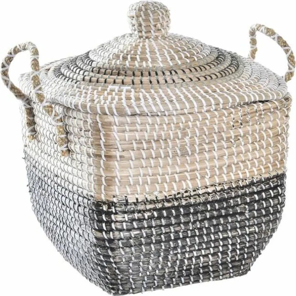 Grand panier tressé orange et jonc de mer naturel DKD Home Decor