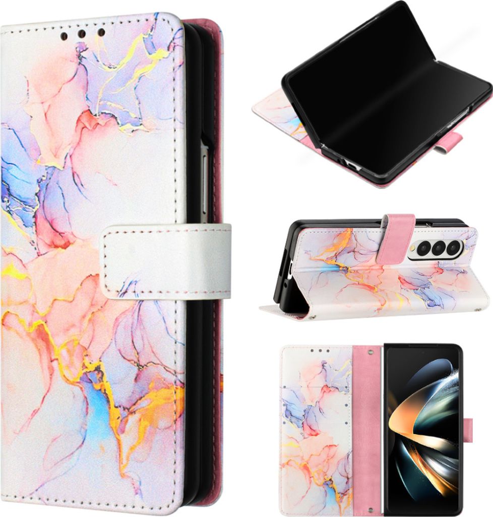 Galaxy Z Fold3 Hülle, Marmor Motiv Kunstleder Tasche Wallet Kartenfächer mit Standfunktion Klapp Schutzhülle für Samsung Galaxy Z Fold3 Bunt