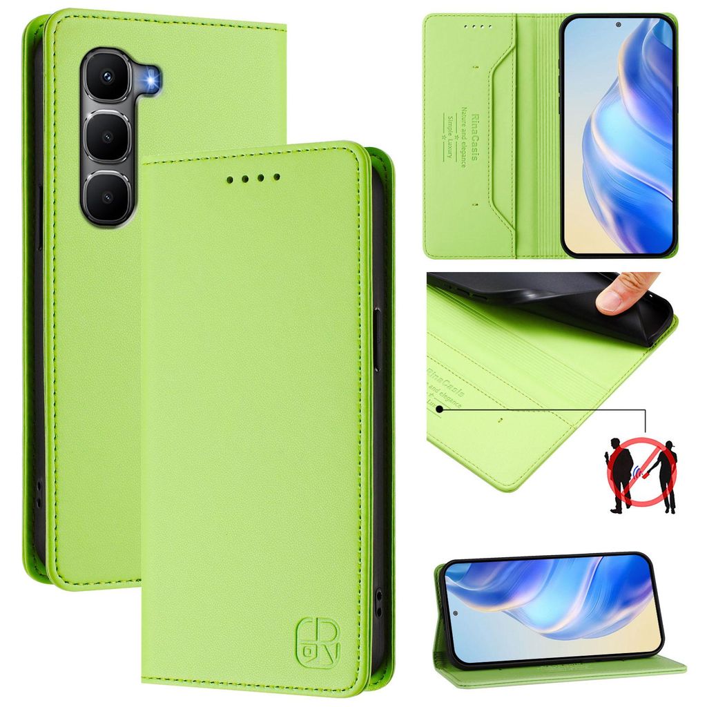 Lederhülle für Infinix Hot 60 5G/Hot 60i 4G Hülle Flip Brieftasche Kartenfächern Ständer Schutzhülle Grün