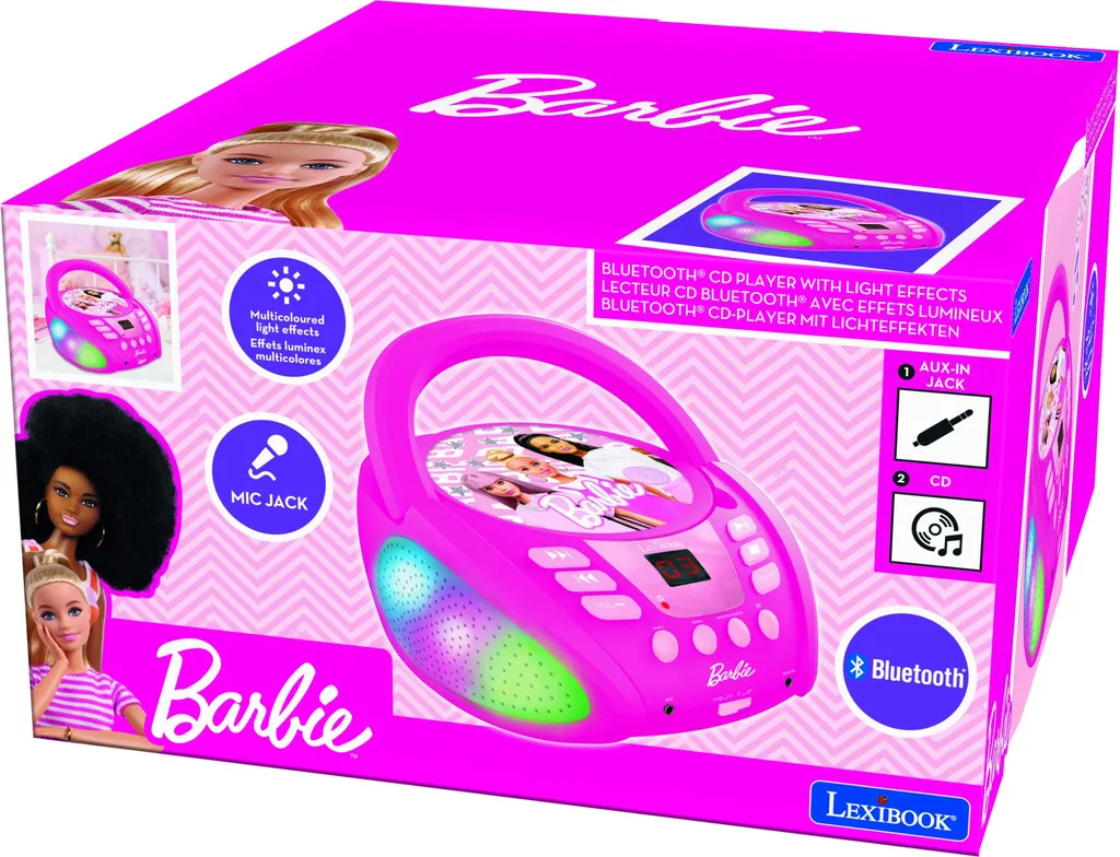 Lecteur CD Bluetooth Barbie Lexibook avec Lumières LED Multicolores Intégrées