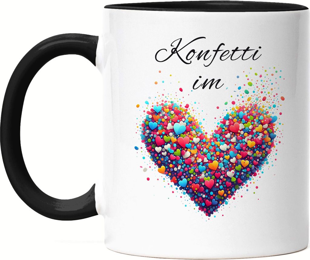 Konfetti im Herzen Tasse Schwarz Karneval Köln Herz Jeck