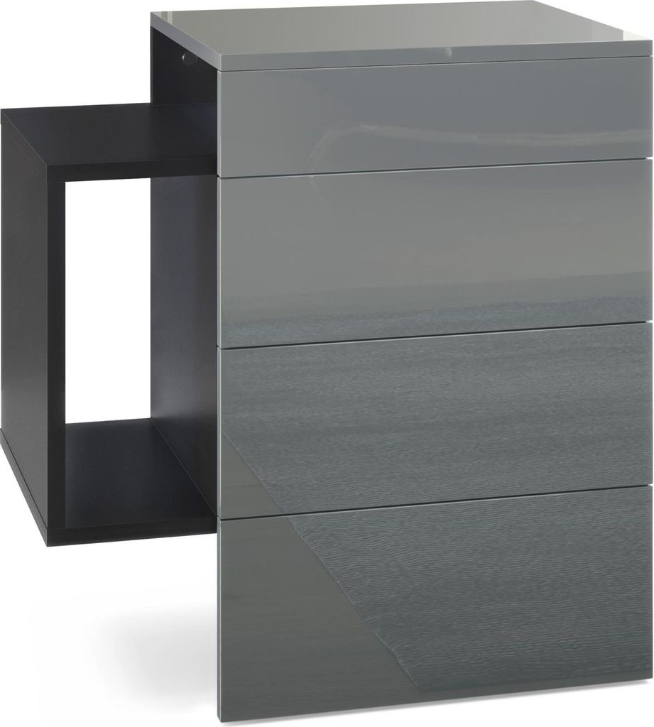 Vladon Nachttisch Queens, Germany, Nachttischschrank mit 2 Schubladen und 1 seitlichem Fach zur Wandmontage, Schwarz matt/Grau Hochglanz (60 x 63 ...