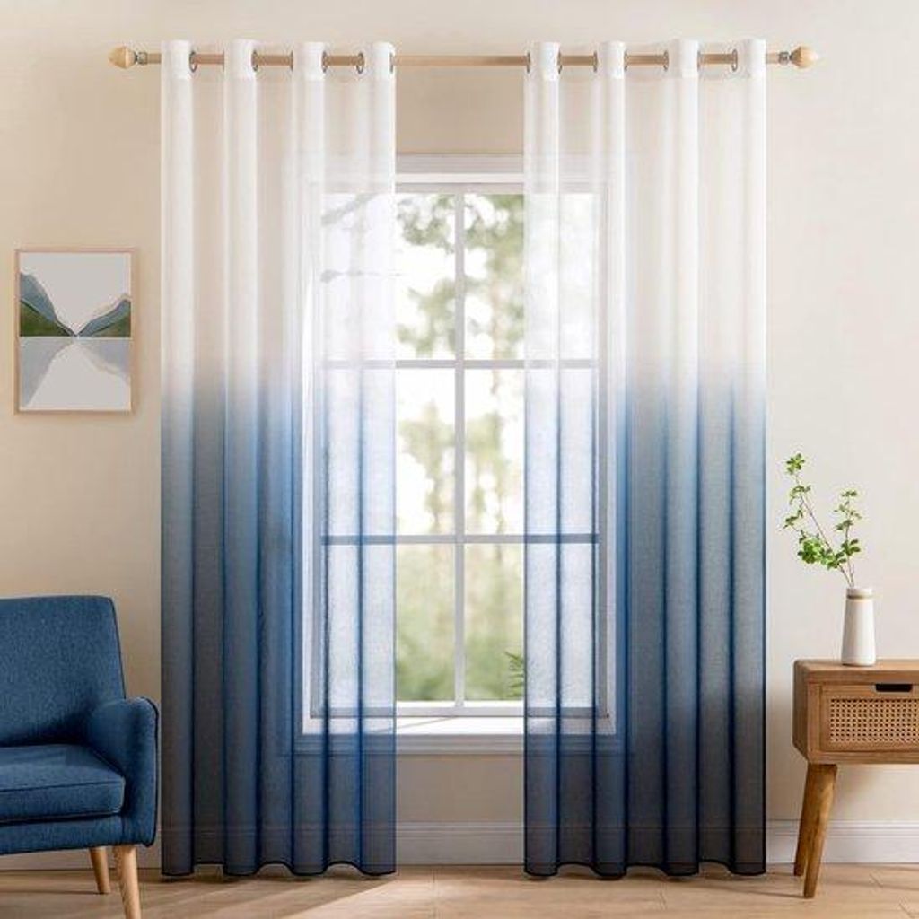Semi-voile Panelen mit Augen für Wohnzimmer und Garten, 2 Stück, 140 cm B x 244 cm L, Zeeblau
