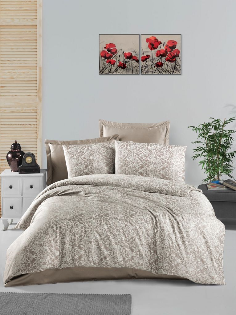 L'Essentiel Linge de Maison, Cappuccino, Satin-King-Bettbezug-Set (FR), 100 % Baumwollsatin, Cappuccino, 240 x 220 cm
