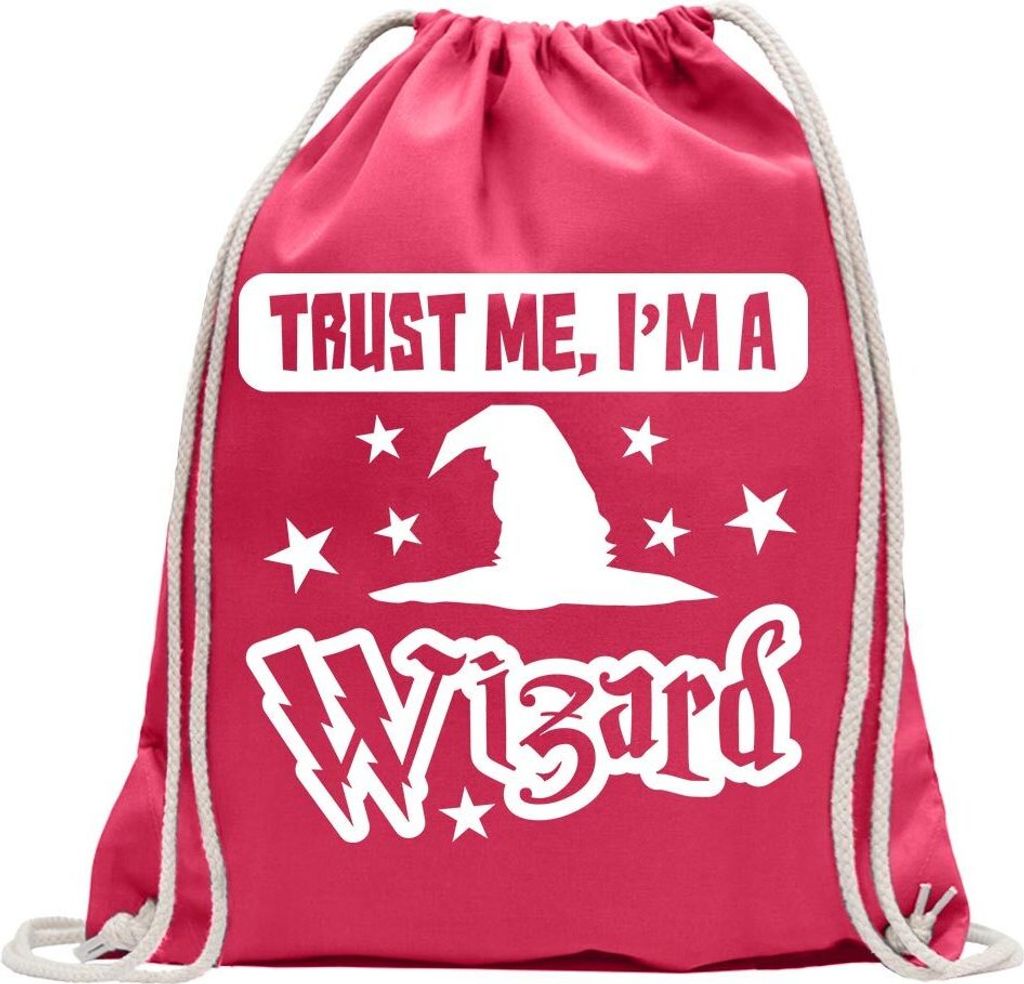 Kiwistar - Turnbeutel - pink - Trust me, im a Wizard - Fun Rucksack Sport Beutel Gymsack Baumwolle mit Ziehgurt