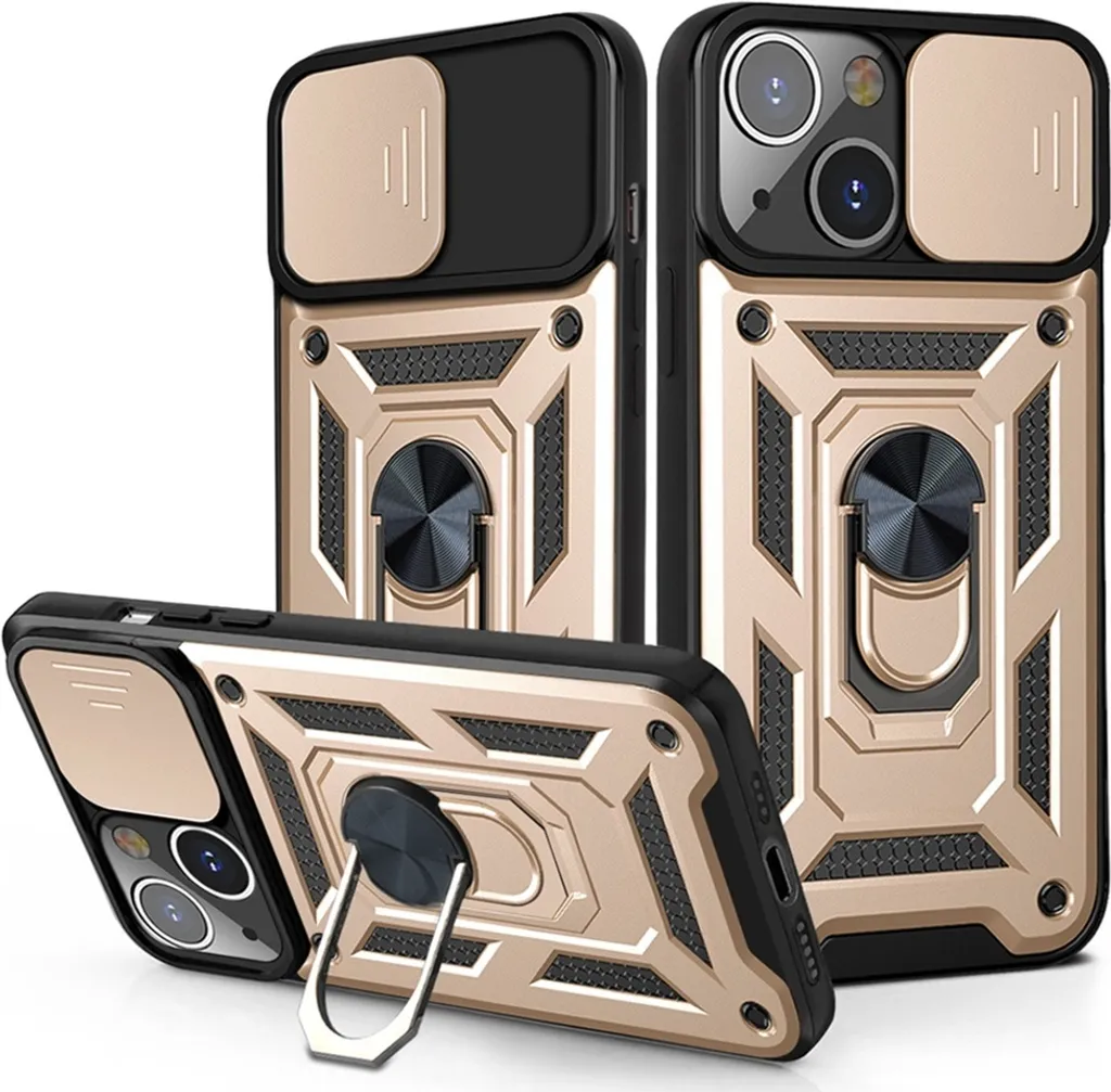 Cover iPhone 13 con Anello Magnetico 360° e Protezione Fotocamera Gold