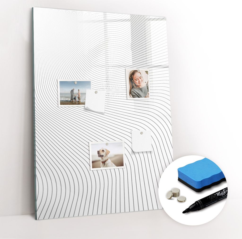 Magnetpinnwand Memoboard - Zubehörsatz - Schwarzer Marker + Schwamm + Magnete - 70 x 100 cm - Graue Linien