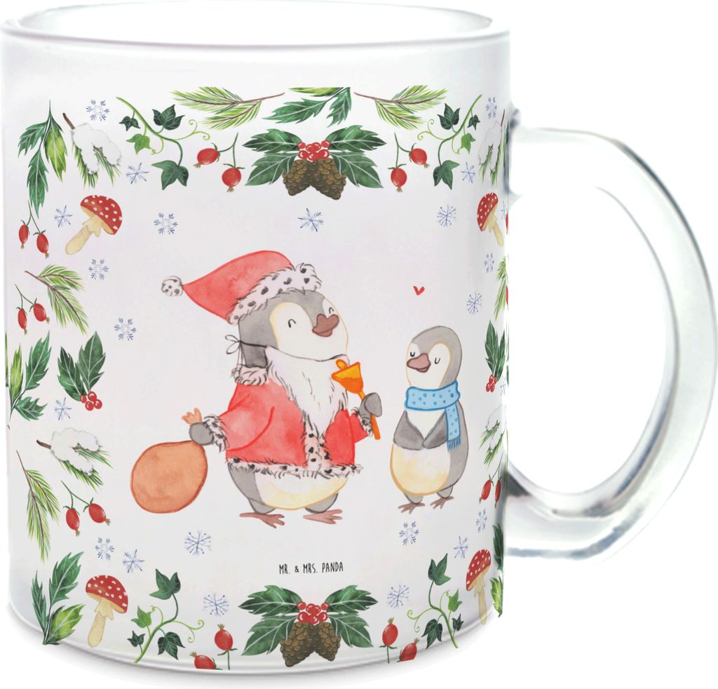 Mr. & Mrs. Panda Tee Tasse Pinguin Wunschliste - Transparent - Geschenk, Teetasse, Trinkglas, Pott, Häferl, glastasse, Wintermotiv