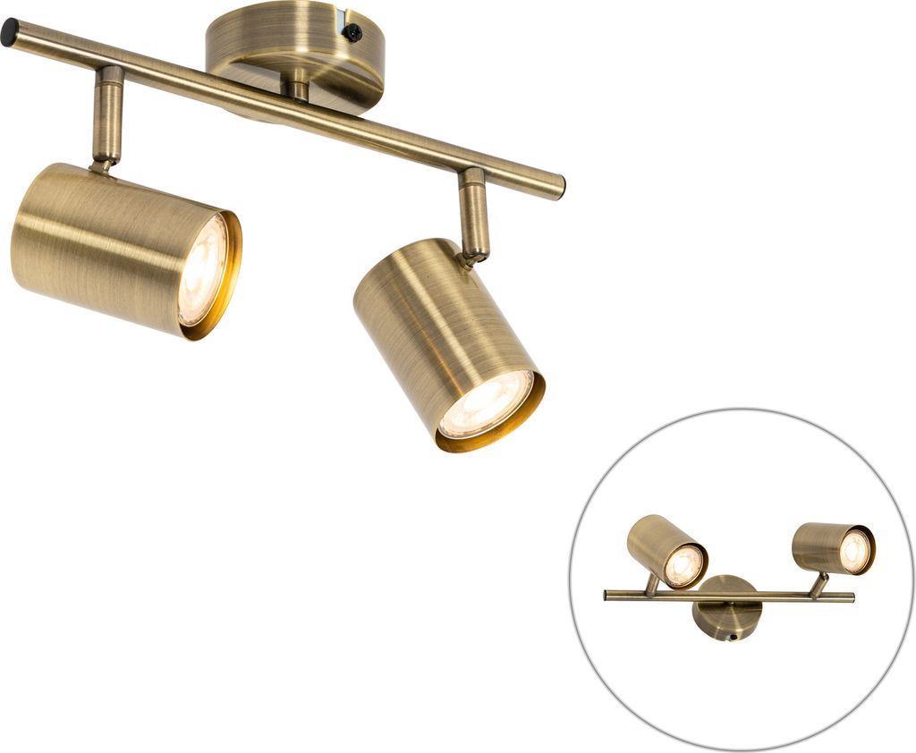 QAZQA - Modern Moderner Spot I Spotlight I Deckenspot I Deckenstrahler I Strahler I Lampe I Leuchte aus Bronze, schwenkbar, 2-flammig-flammig – J...
