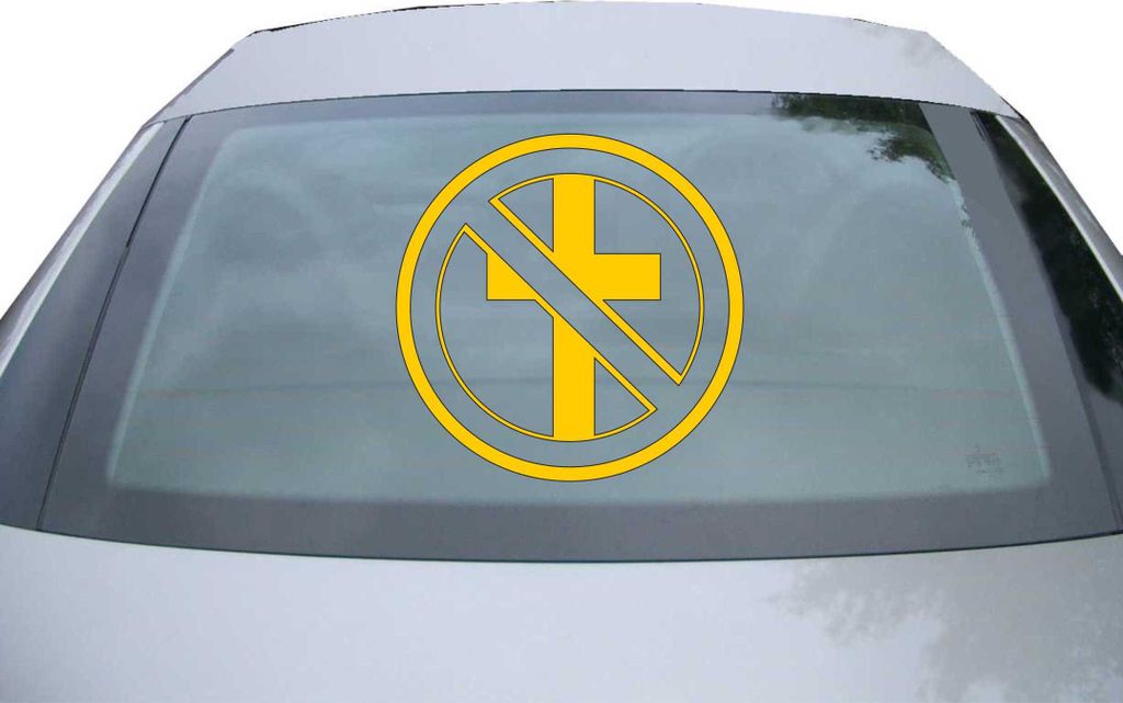 Indigos UG - Aufkleber Heckscheibe & Motorklappe DE2314 - gold - 600x600 mm - durchgestrichenes Kreuz - Auto Scheiben Fenster Heckklappe Tuning Rac...