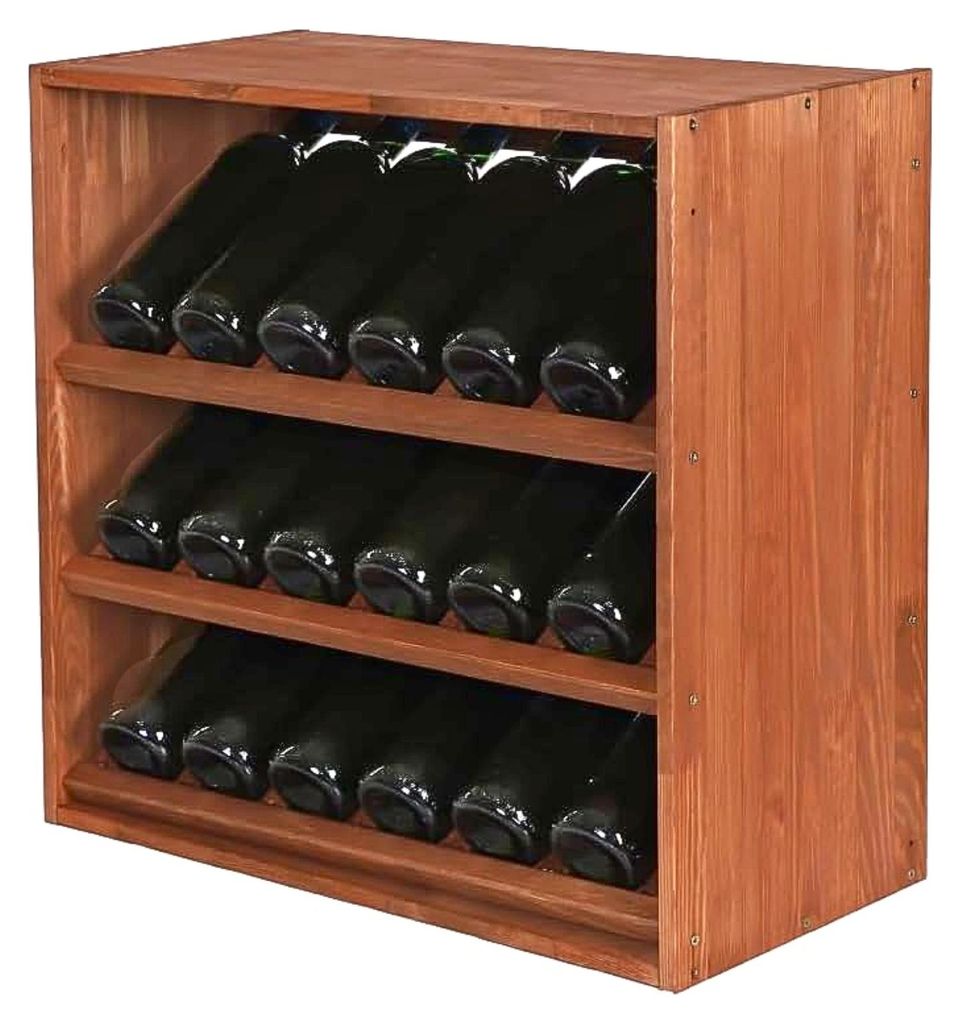 Modulares Weinregal VINCELLAR MOD | HxBxT 60x60x30cm | Schräg Modul für 18 Flaschen | Massives Kiefernholz | Braun geölt