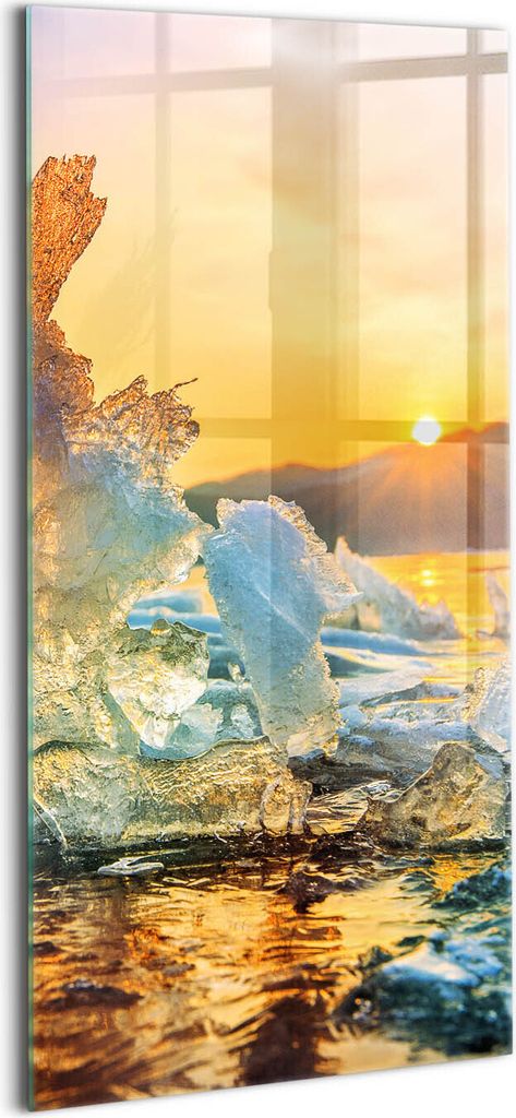 Designer Glasbild - Wandbild - Glas Bild - 70x140 cm - Ein Stück Eis Bei Sonnenaufgang