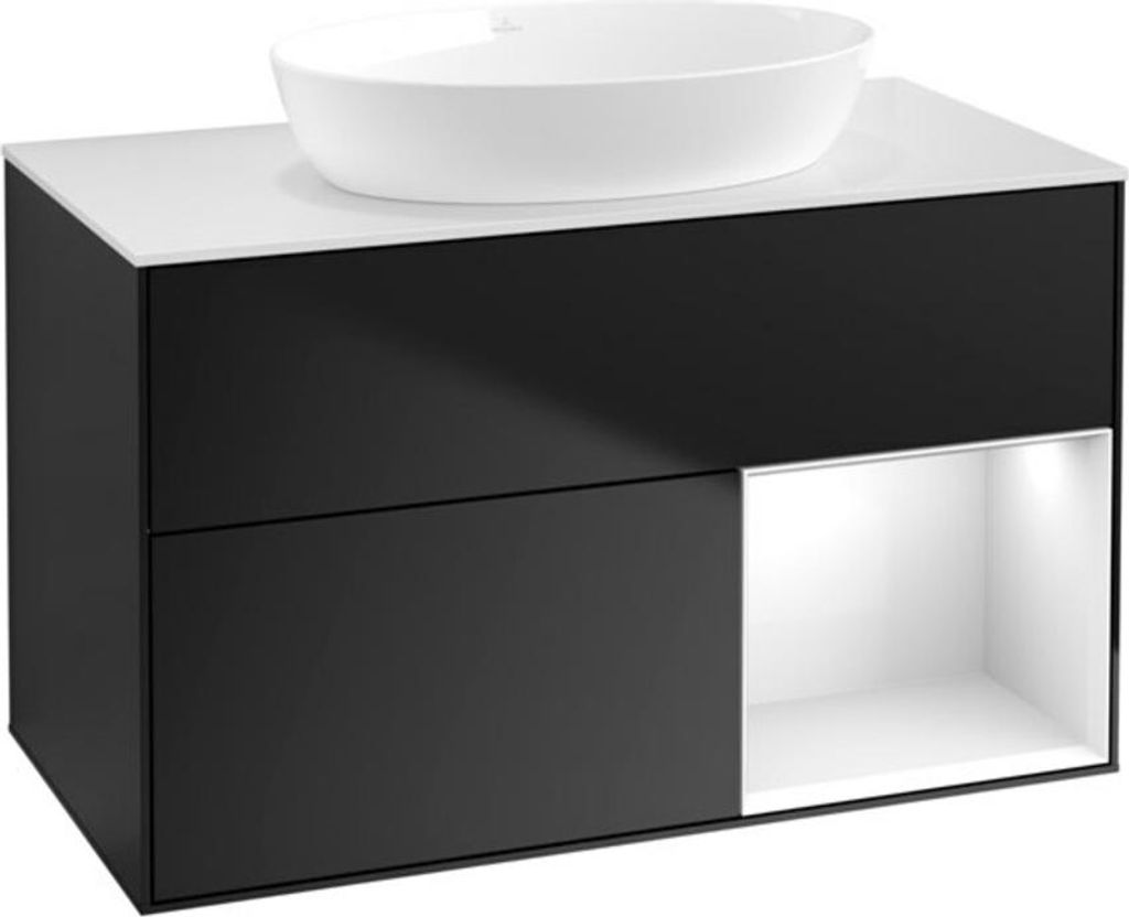 V&B Waschtischunterschrank Wandbeleuchtung Finion 100, Pl w m, Reg glo wh. Lac, bla m Lac