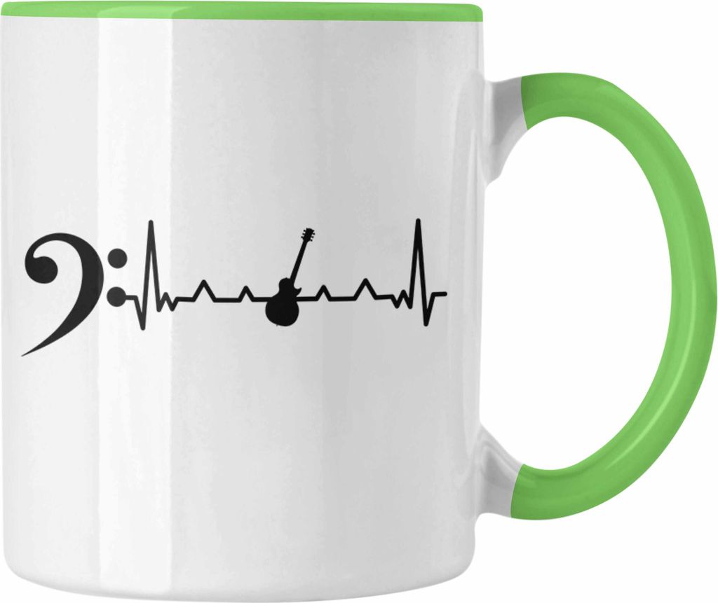 Trendation - Bassist Tasse Geschenk Bass-Spieler Geschenkidee Kaffee-Becher Herzschlag (Grün)
