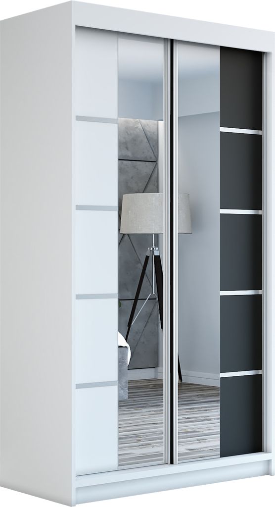 Schwebetürenschrank Kleiderschrank ERO 120 cm Schrank Garderobe Spiegel. Verschiedene Farben (Weiß, Schwarz, Somona). Möbel vom Hersteller!