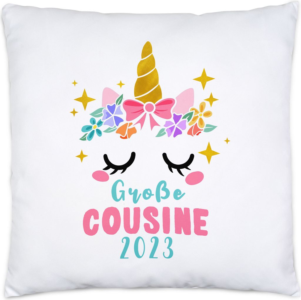 Große Cousine 2023 Kissen Inkl. Füllung Lieblingscousine Geschenkidee Geburtstag Einhorn Beste Cousine
