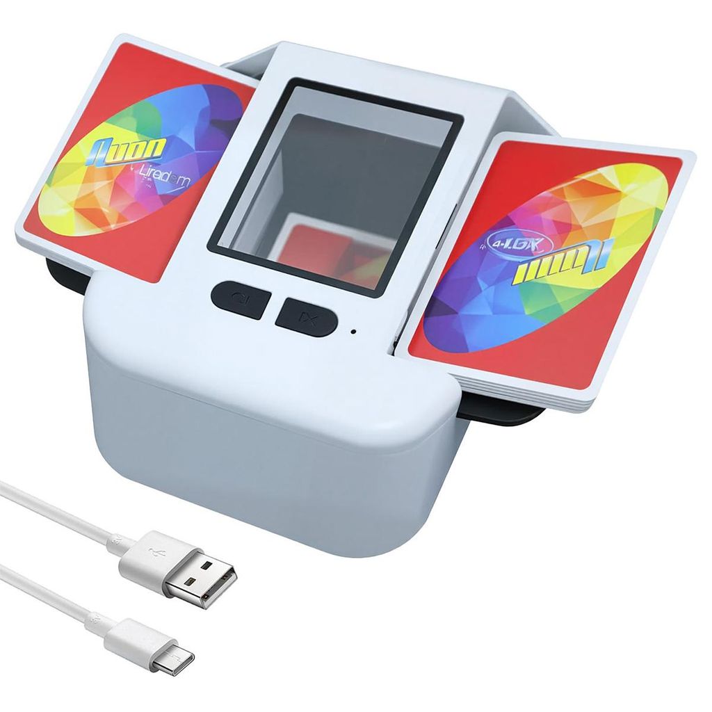 Wiederaufladbare leise Kartenmischmaschine – Kompakt & Stylisch – Für Spielkarten, UNO, Skip-Bo, Poker mit intelligenter Erkennung