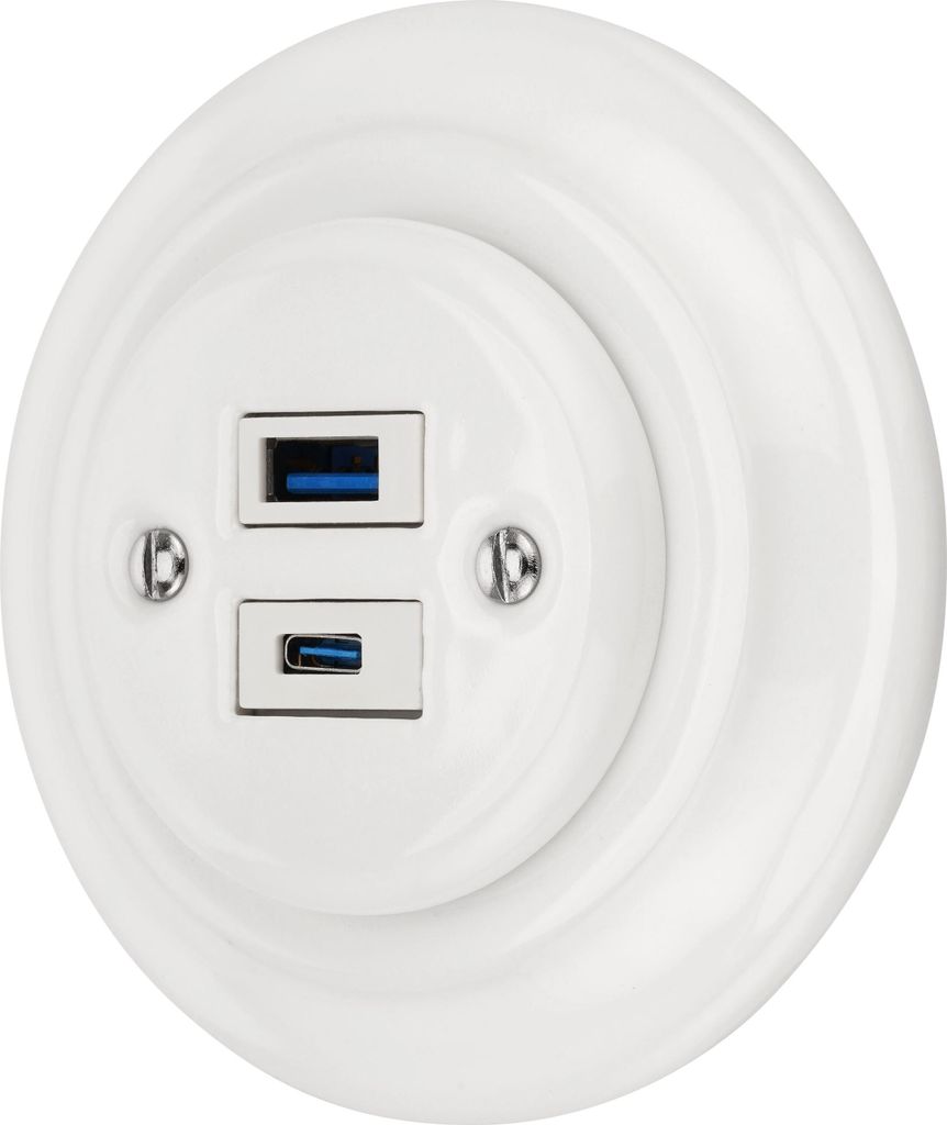 Unterputz Porzellan Retro USB-A I USB-C Steckdose 2-fach I Produktbild 