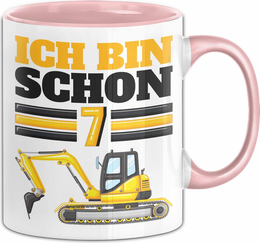 7. Geburtstag Geschenk Tasse Becher Jungs Bagger Ich Bin Schon 7 (Rosa)