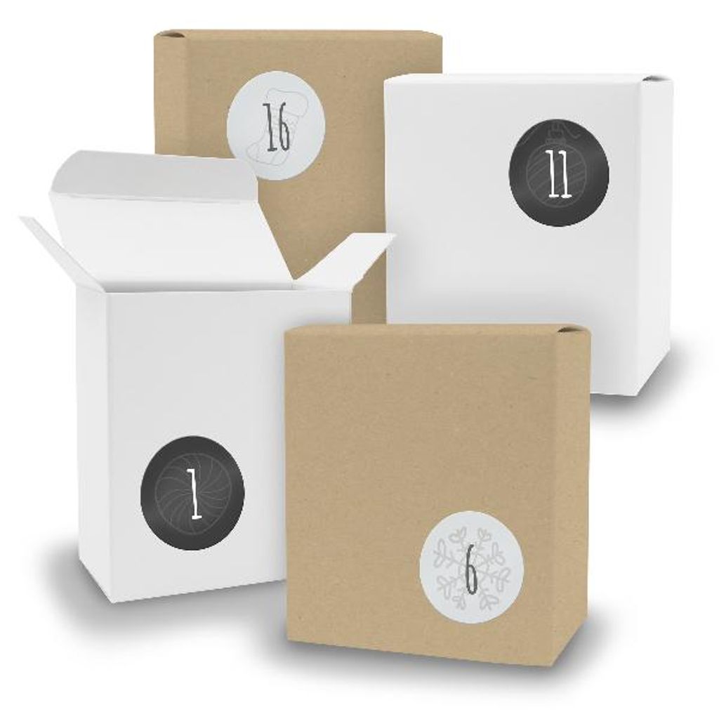 Adventskalender zum Füllen 24x Quader gemischt WEISS BRAUN + Sticker V09 Z13