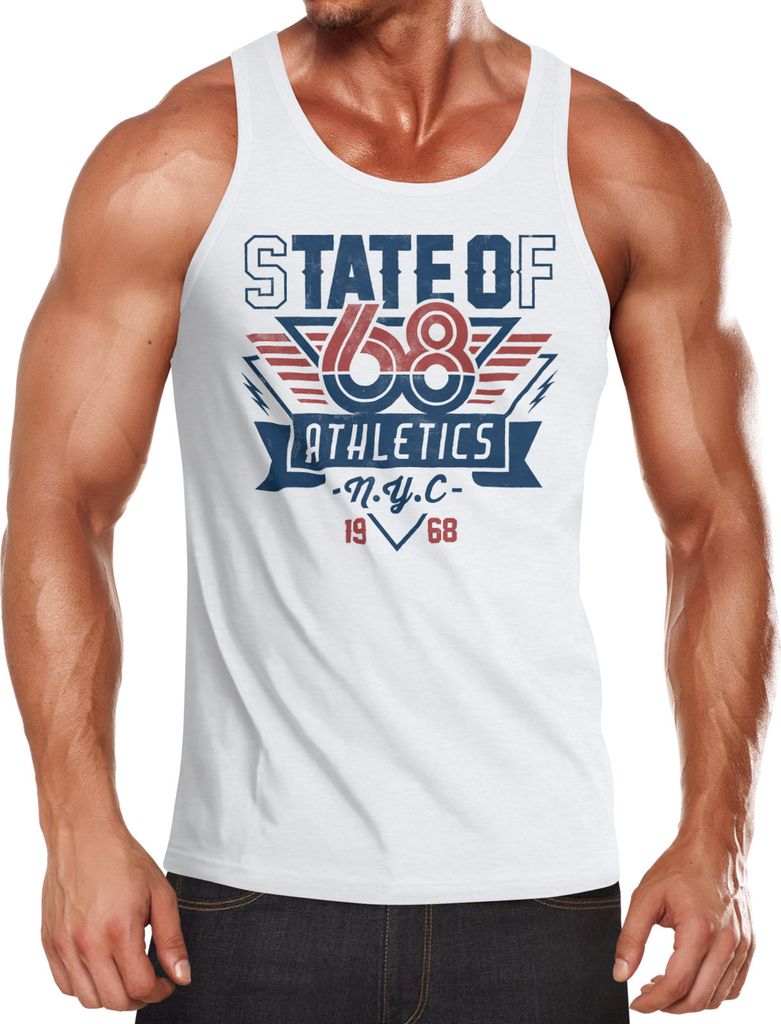Maskulines Herren Tanktop Athletic Fitness Sport Look Design Retro Neverless weiß XXL