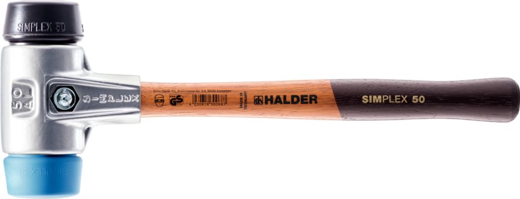 HALDER SIMPLEX TPE-Hammer weich / TPE weich mit Aluminiumgehäuse und Holzstiel - D=50 mm - 3112.050