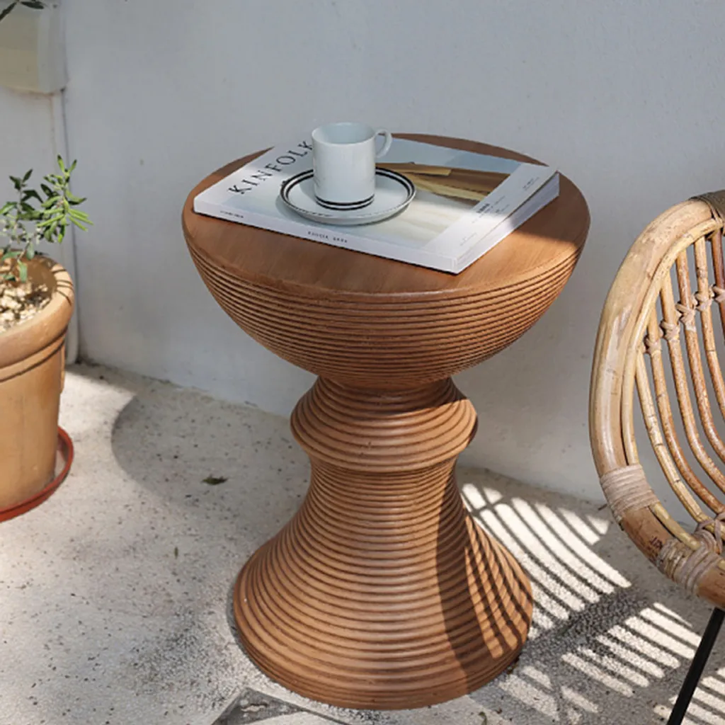Bout de canapé rond brun 41cm - Table d'appoint pour salon et café