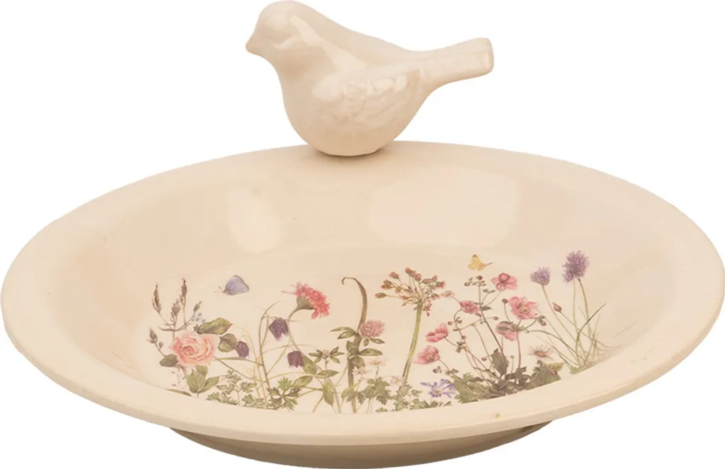 Mangeoire pour oiseaux en céramique beige Clayre & Eef pour balcon