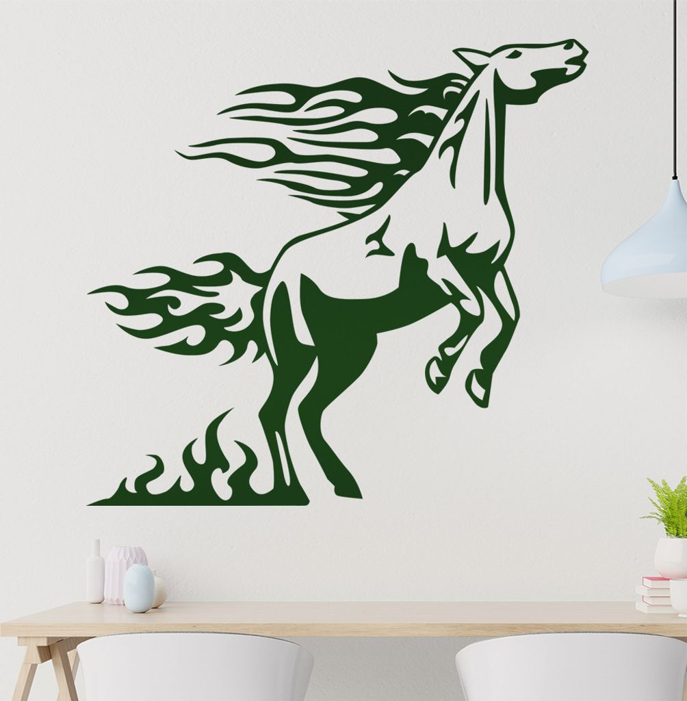Flammen Pferd Wandtattoo in 6 Größen - Wandaufkleber Wall Sticker - Dekoration, Küche, Wohnzimmer, Schlafzimmer, Badezimmer