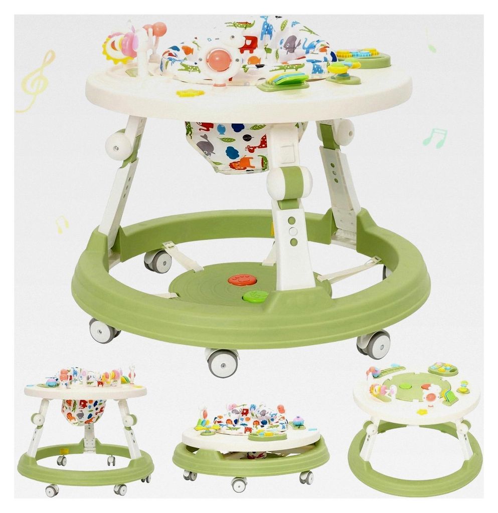 5-in-1 Lauflernhilfe mit Musikspielzeug, Fußstütze, umwandelbar in einen Bauklotztisch, zusammenklappbar und höhenverstellbar, geeignet für Bab...