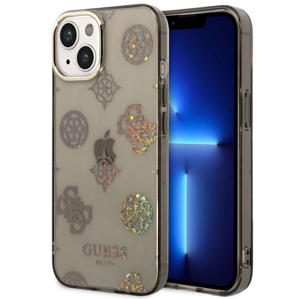 Guess iPhone 14 & 13 Hardcase Backcover - Peony Glitter - Black