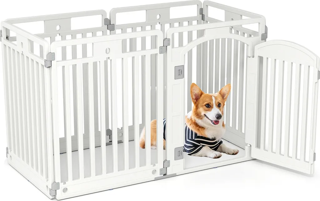 Clôture de Jeu pour Chiots Pliable avec Porte et Fixations de Jardin