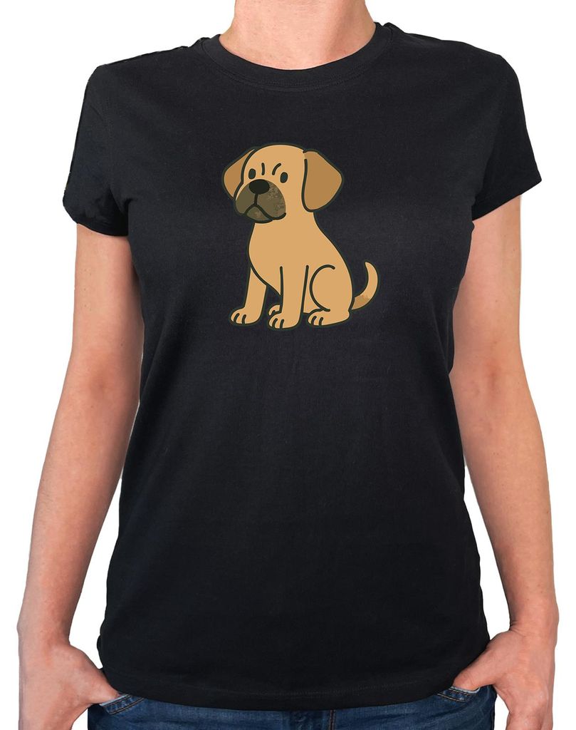 Huuraa Damen T-Shirt Puggle Comic Puggy XL Black Bio Baumwolle Fairtrade Damenshirt Geschenkidee
