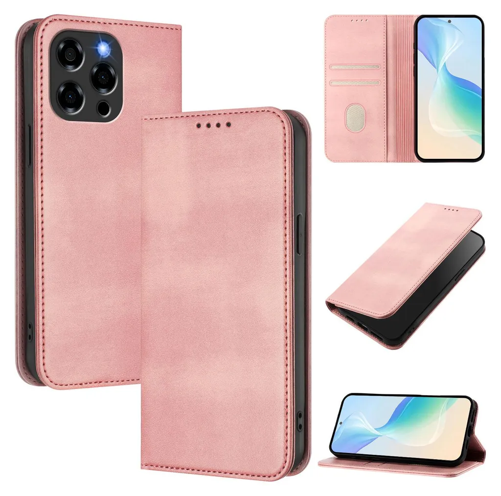 Custodia per Doogee Note 58 / Note 58 Pro, custodia in pelle vintage con protezione RFID, slot per schede, supporto Rosa