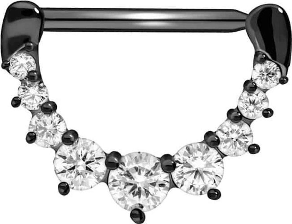 Brustwarzenpiercing, Chirurgenstahl Nippelpiercing Clicker 9 KRISTALLE Schwarz Stablänge: 14mm