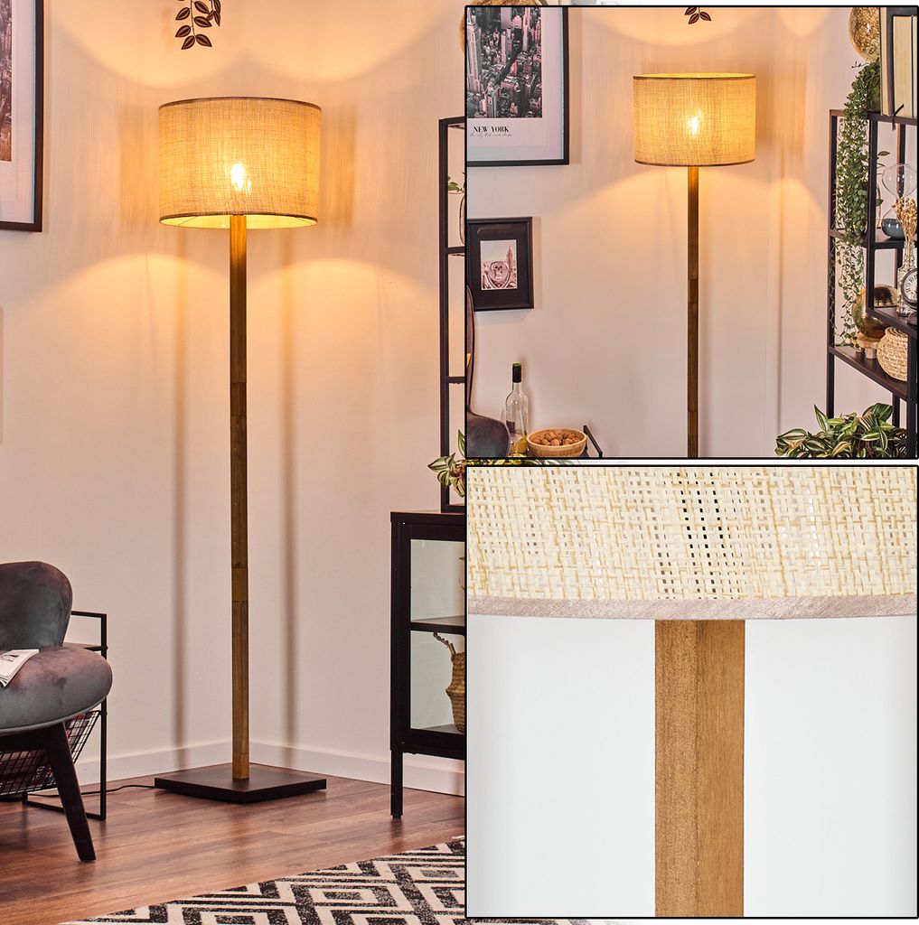 Reggio Stehlampe mit Holzfuß und Schirm aus Papiergeflecht