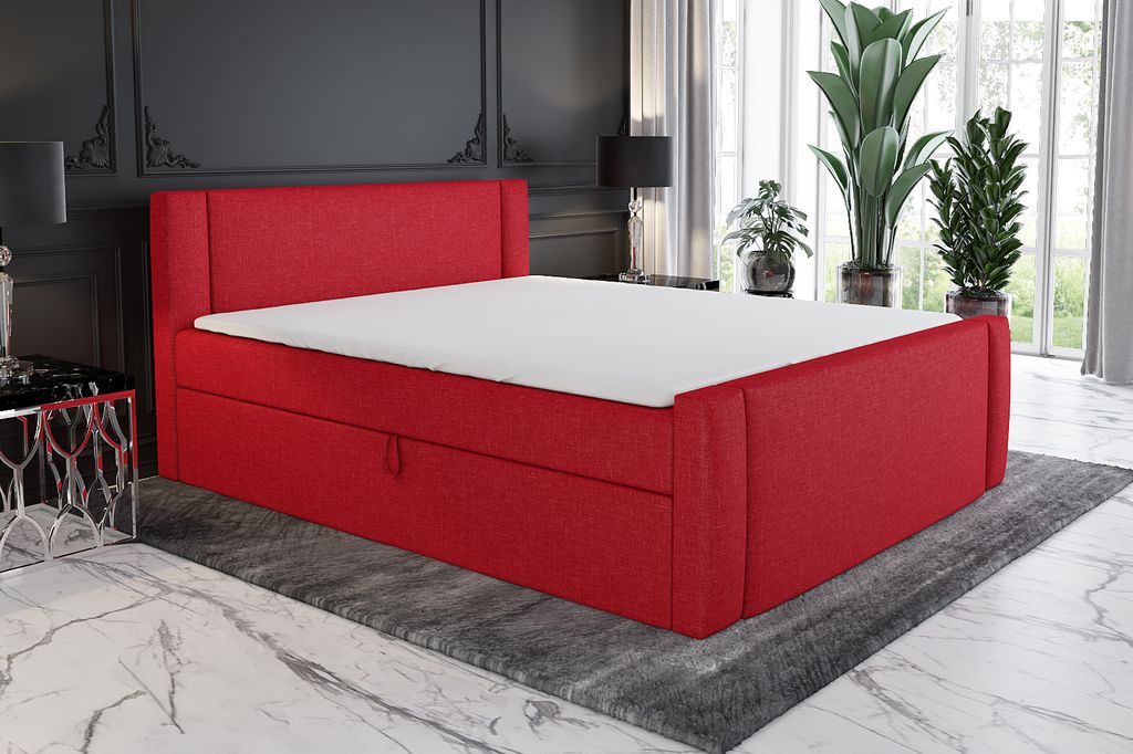 Boxspringbett SKULI 180 x 200 mit 2 Bettkästen, Bonell-Matratze und Topper. Farbe: Rot
