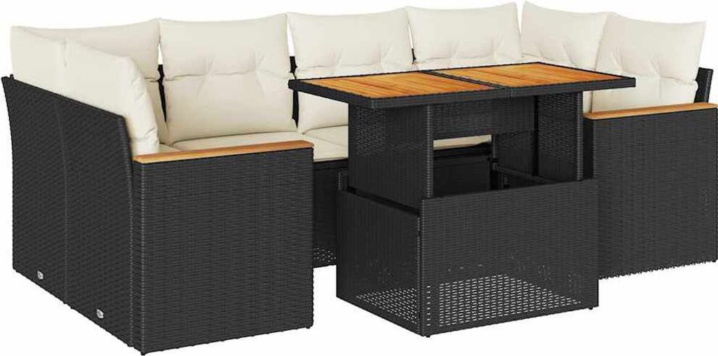 6-tlg. Garten-Sofagarnitur mit Kissen Schwarz Poly Rattan