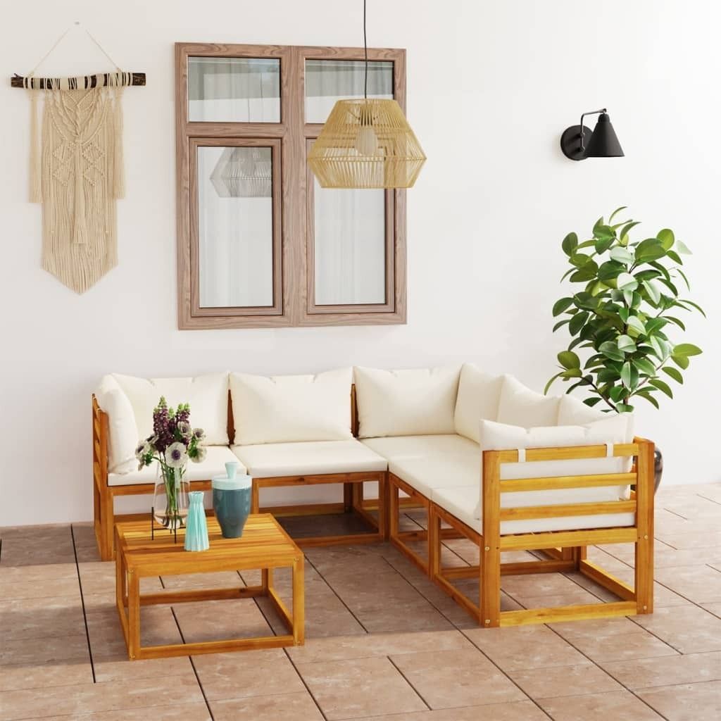 "2026 Promotion" 6-tlg. Garten-Lounge-Set - Sitzgruppe - mit Auflagen Creme Massivholz Akazie - Gartenmöbelset CC3350