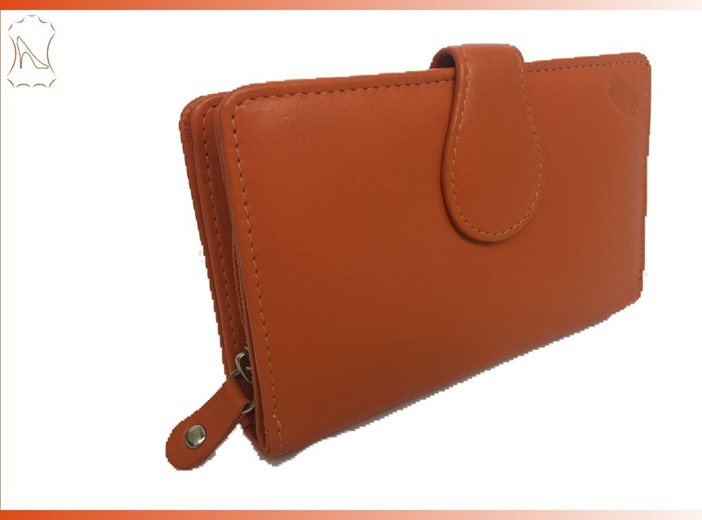 große Reißverschlussbörse, orange, Leder mit extra Kartenfach