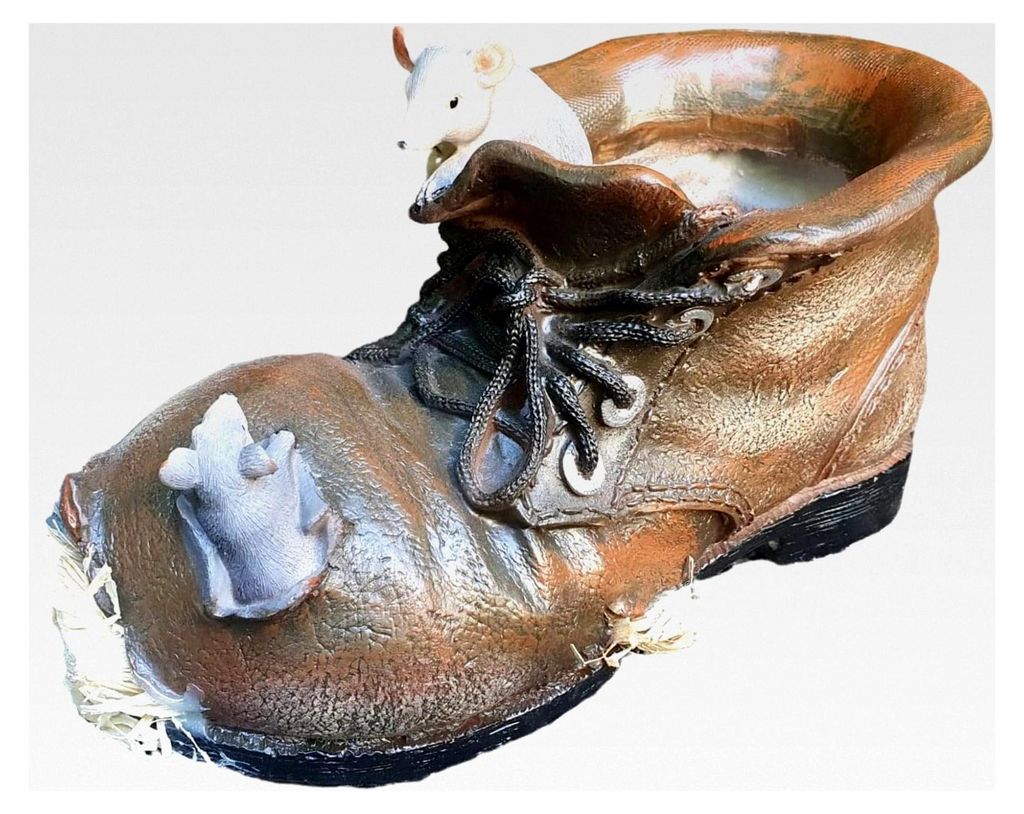Pflanzschuh Gartenfigur 13 cm – Pflanzfigur mit Maus aus Kunstharz für den Außenbereich