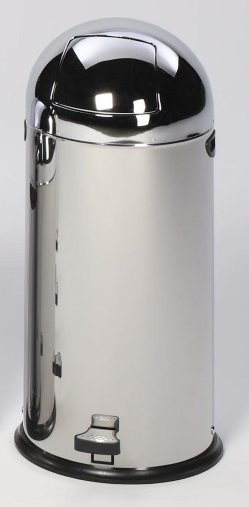 Klassischer Abfallsammler mit Einwurfklappe & Inneneinsatz + Fußpedal | 52 Liter, HxBxT 88x46,5x46,5cm | Edelstahl | Silber