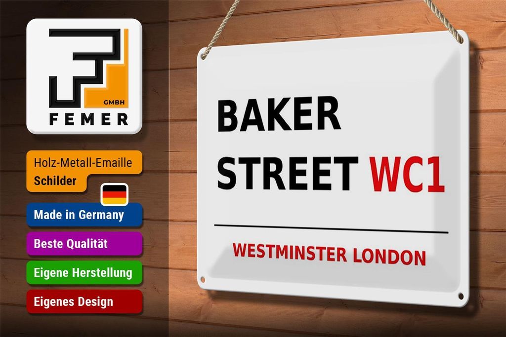Blechschild Londýn 30x20cm Ulice Baker street WC1 Obrázek produktu 3