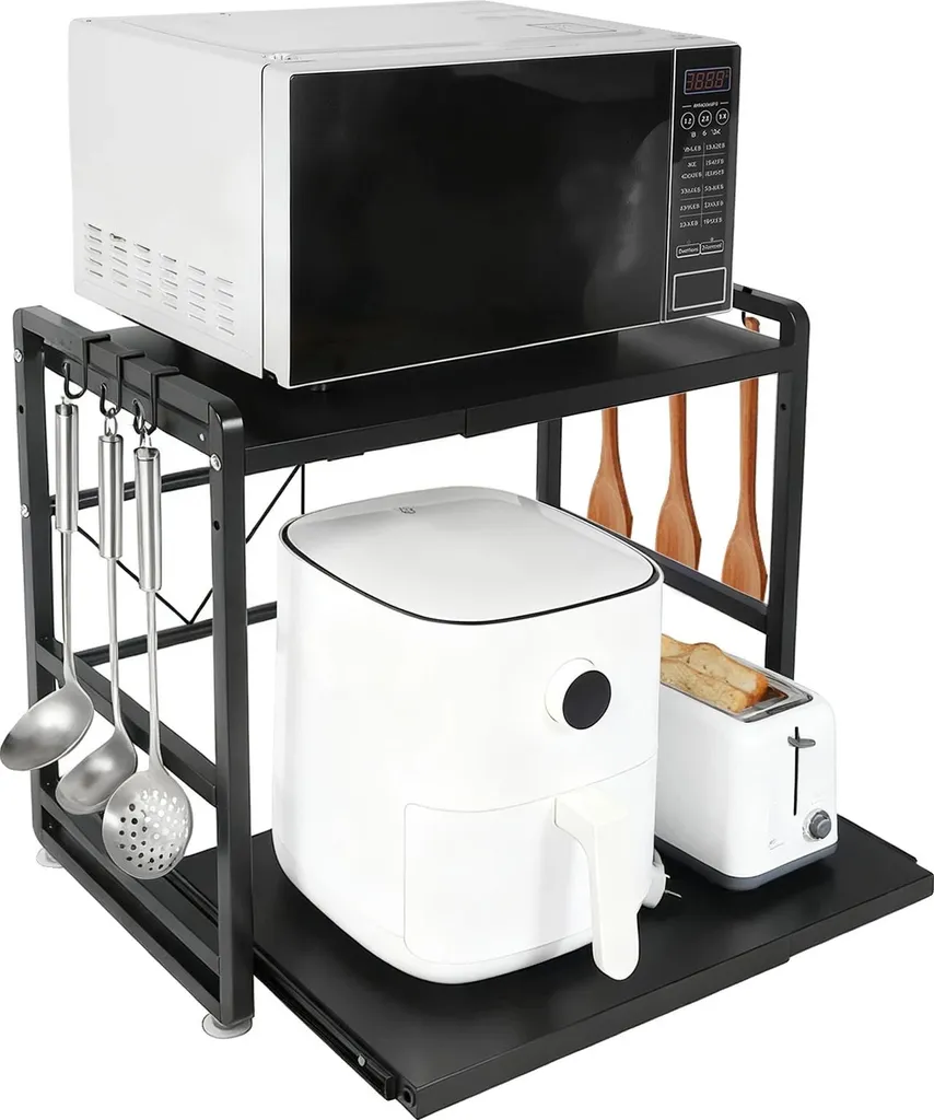 Solution rangement cuisine noire pour plan de travail encombré réglable