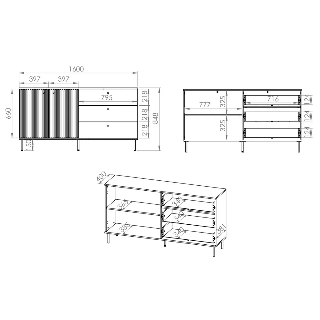 Buffet CALETTO 160 cm beige - Solution de rangement pour salon encombré